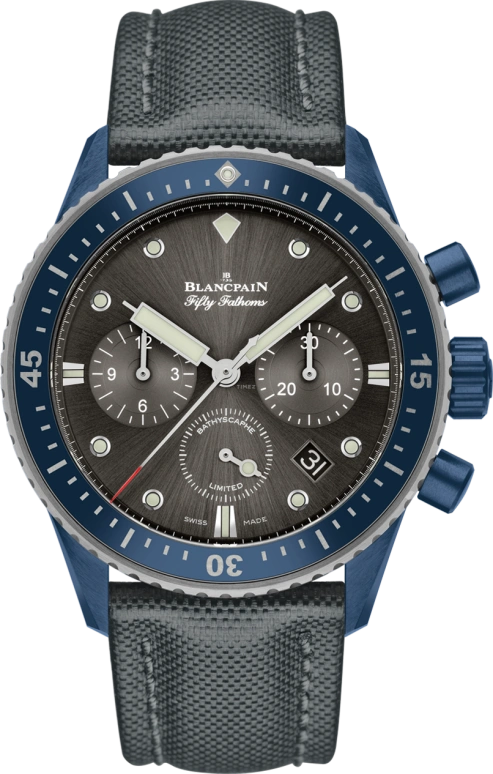 Blancpain,Fifty Fathoms 43.60mm,43.60mm,Ceramic,Grey,Automatic,Chronograph,Date,Flyback,Column Wheel,50hours,In-house Caliber,5200,5200-0310-G52A