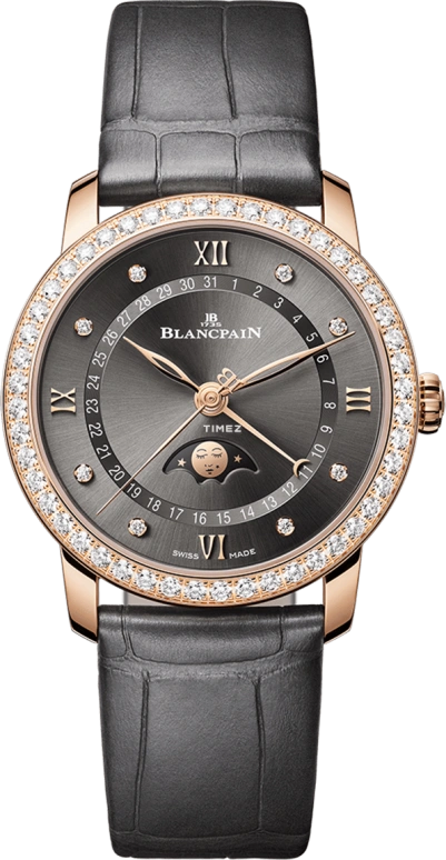 Blancpain,Villeret 33.20mm,33.20mm,Red Gold,Grey,Automatic,Moonphase,Day,6126 2910 55B