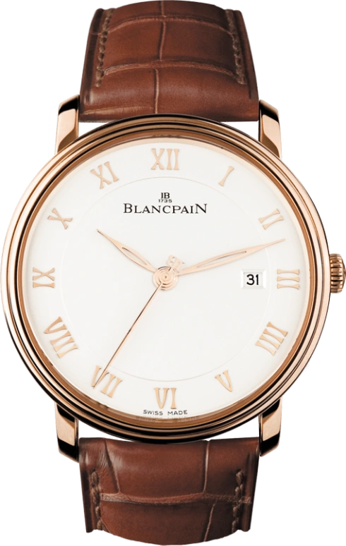 Blancpain,Villeret 40mm,40mm,Red Gold,White,Automatic,Date,100hours,6651,6651-3642-55B