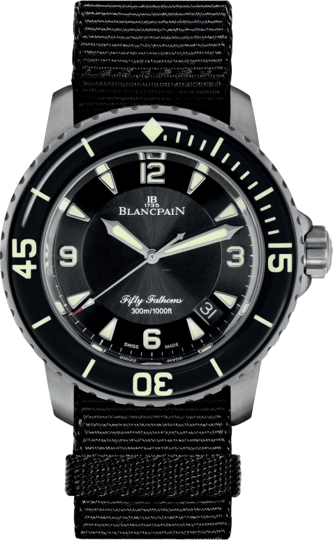 Blancpain,Fifty Fathoms 45mm,45mm,Titanium,Black,Automatic,Day,Anti-magnetic,5015,5015-12B30-NABA