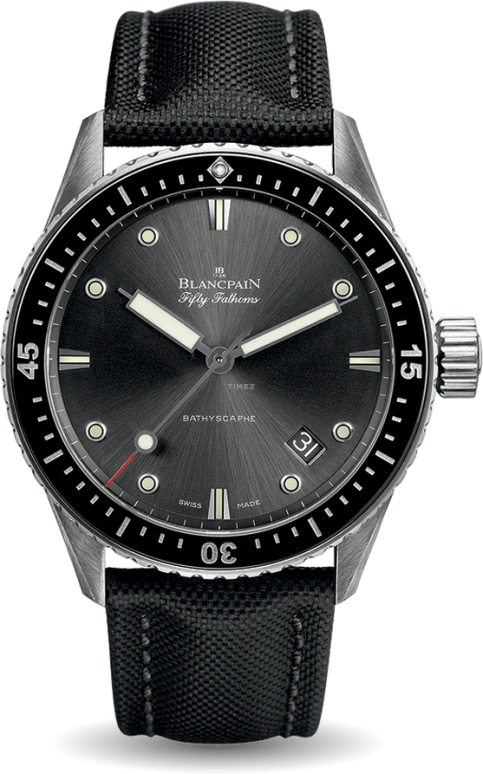 Blancpain,Fifty Fathoms 43mm,43mm,Stainless Steel,Grey,Automatic,Day,Anti-magnetic,5000,5000-1110-B52A