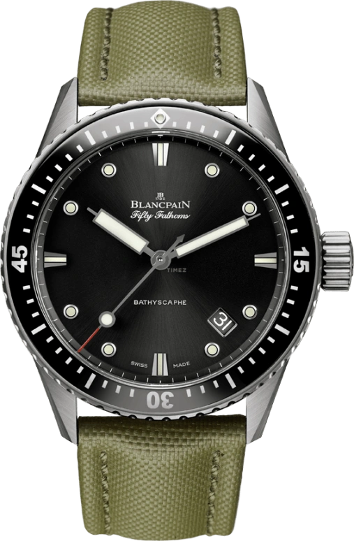 Blancpain,Fifty Fathoms 43mm,43mm,Titanium,Black,Automatic,Day,Anti-magnetic,5000,5000-1230-K52A