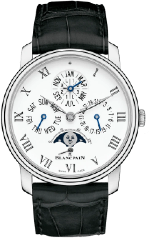 Blancpain,Villeret 42mm,42mm,Platinum,White,Automatic,Moonphase,Perpetual Calendar,Leap Year,Month,192hours,In-house Caliber,6659,6659-3431-55B