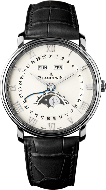 Blancpain,Villeret 40mm,40mm,Stainless Steel,White,Automatic,Moonphase,Month,Date,Day,72hours,In-house Caliber,6654,6654-1127-55B