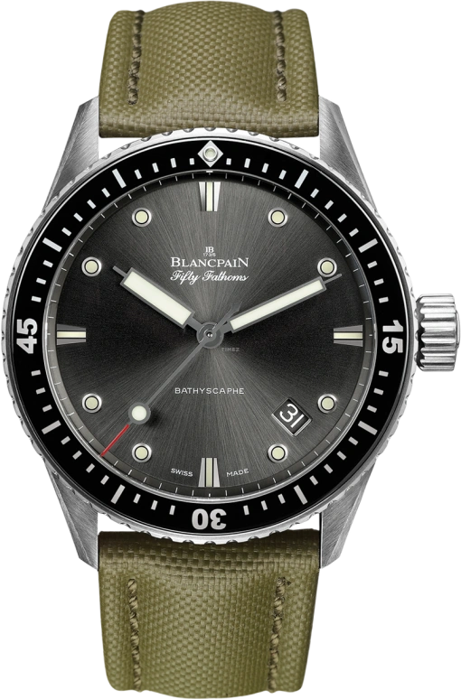 Blancpain,Fifty Fathoms 43mm,43mm,Stainless Steel,Black,Automatic,Day,Anti-magnetic,5000,5000-1110-K52A