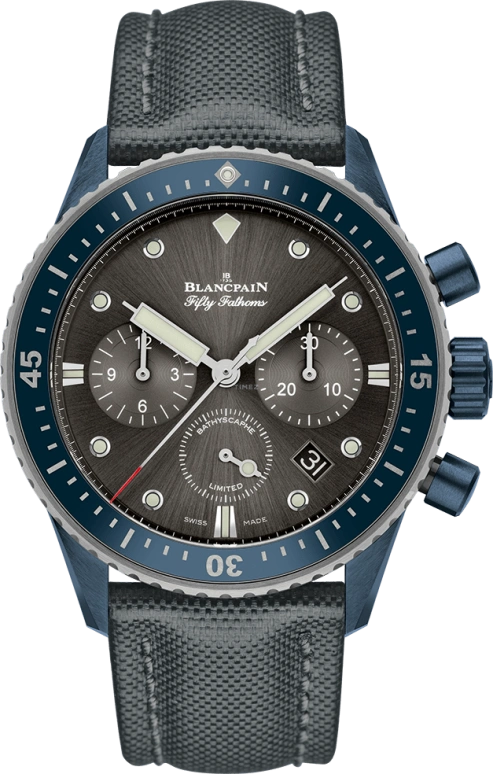 Blancpain,Fifty Fathoms 43.60mm,43.60mm,Ceramic,Grey,Automatic,Chronograph,Date,Flyback,Column Wheel,50hours,In-house Caliber,5200,5200-0310-G52A