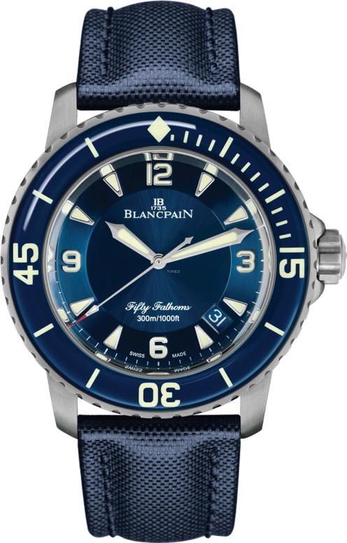 Blancpain,Fifty Fathoms 45mm,45mm,Titanium,Blue,Automatic,Day,Anti-magnetic,5015,5015-12B40-O52A