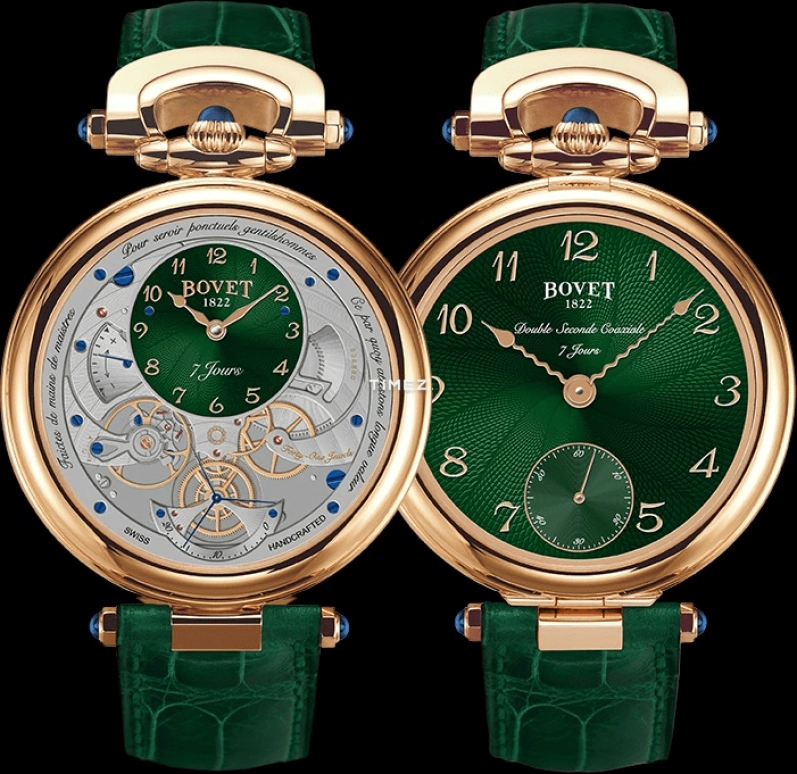 Bovet,Fleurier 43mm,43mm,Rose Gold,Green,Skeleton,Handwound,Power Reserve Indicator,Sapphire,Crystal Glass,AI43025