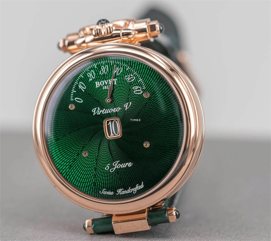 Bovet,Fleurier 43.50mm,43.50mm,Rose Gold,Green,Handwound,Day,Power Reserve Indicator,ACHS033