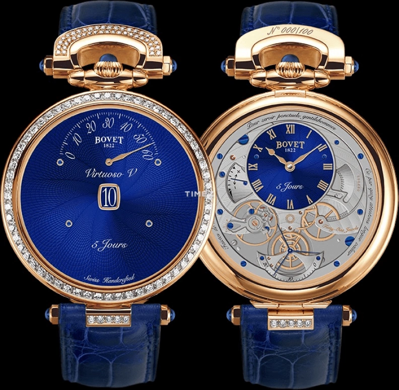 播威,Fleurier 43.50毫米,43.50毫米,玫瑰金,蓝色,手动上弦,日历,动力储存指示,飞返,ACHS025,ACHS025-SD123