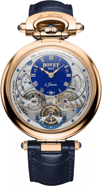 播威,Fleurier 43.50毫米,43.50毫米,玫瑰金,蓝色,手动上弦,日历,动力储存指示,飞返,ACHS025