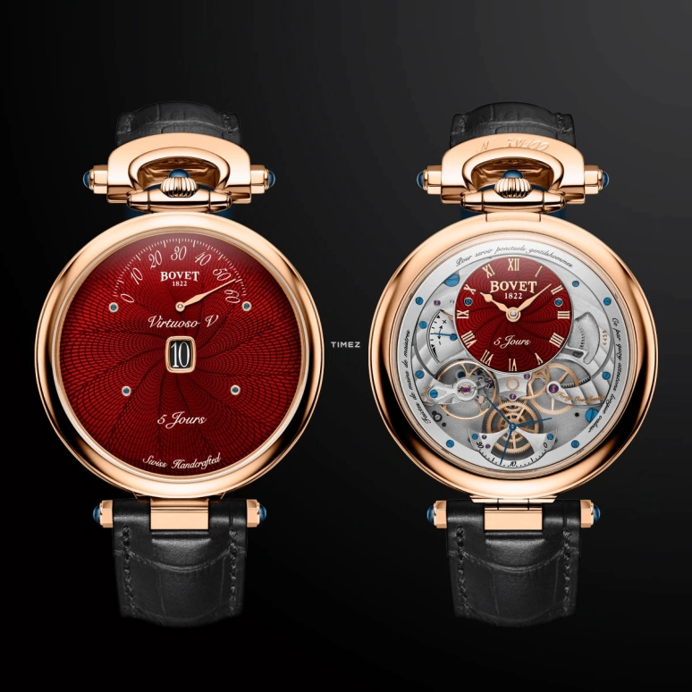 Bovet,Fleurier 43.50mm,43.50mm,Rose Gold,Red,Handwound,Day,Power Reserve Indicator,Flyback,ACHS029