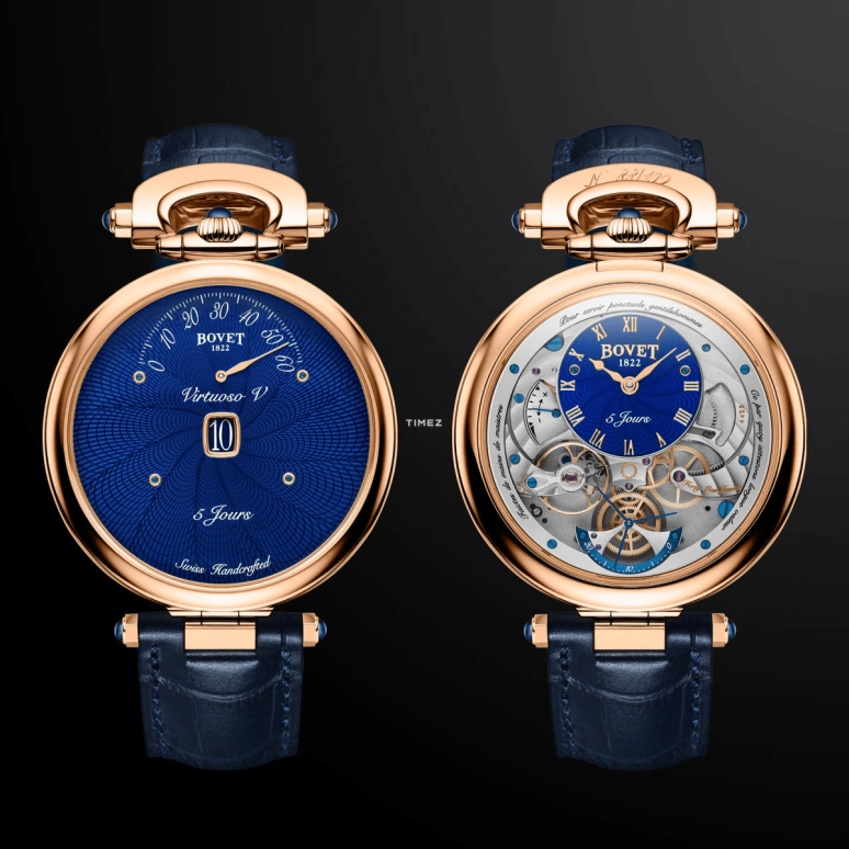 播威,Fleurier 43.50毫米,43.50毫米,玫瑰金,蓝色,手动上弦,日历,动力储存指示,飞返,ACHS025