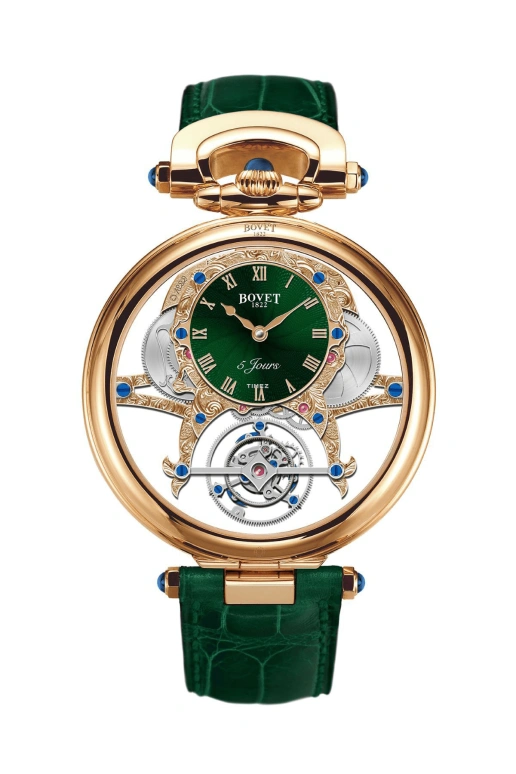 Bovet,Fleurier 44mm,44mm,Rose Gold,Skeleton,Green,Handwound,Power Reserve Indicator,Tourbillon,Skeleton,AIVI031