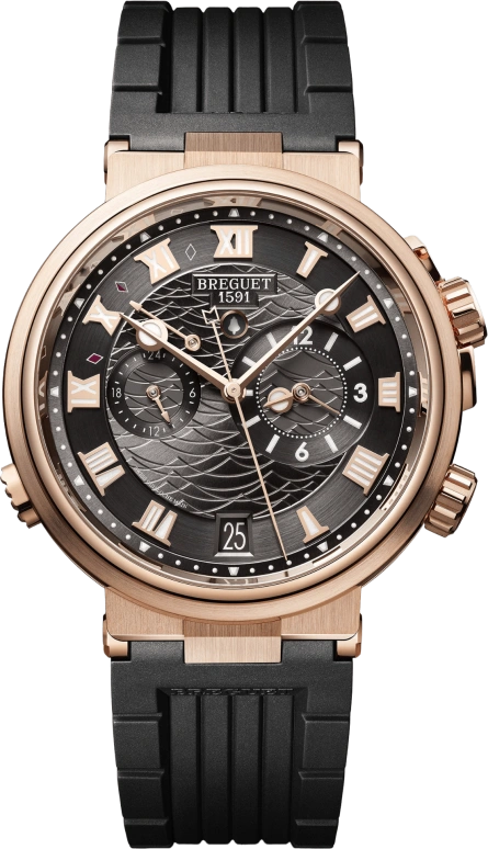 Breguet,Marine 40mm,40mm,Rose Gold,Grey,Automatic,Day,Power Reserve Indicator,Dule Time,Alarm,45hours,In-house Caliber,5547BR,5547BR/G3/5ZU