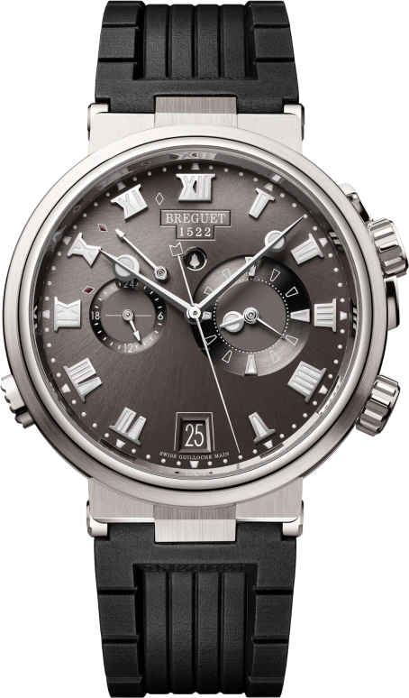 Breguet,Marine 40mm,40mm,Titanium,Grey,Automatic,Chronograph,Day,Power Reserve Indicator,Alarm,45hours,In-house Caliber,5547TI,5547TI/G2/5ZU