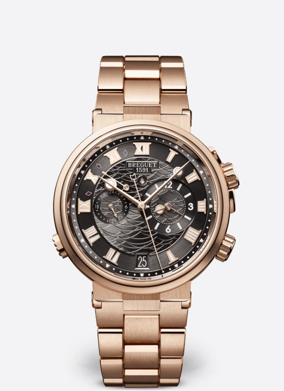 Breguet,Marine 40mm,40mm,Rose Gold,Grey,Automatic,Chronograph,Day,Power Reserve Indicator,Alarm,45hours,In-house Caliber,5547BR,5547BR/G3/RZ0