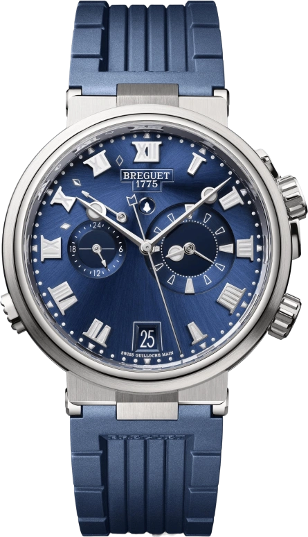 Breguet,Marine 40mm,40mm,Titanium,Blue,Automatic,Day,Power Reserve Indicator,Alarm,5547TI,5547TI/Y1/5ZU