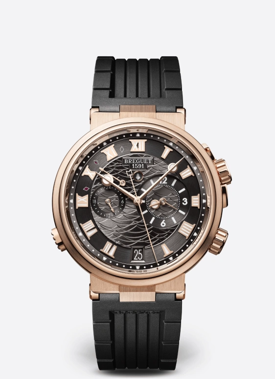 Breguet,Marine 40mm,40mm,Rose Gold,Grey,Automatic,Day,Power Reserve Indicator,Dule Time,Alarm,45hours,In-house Caliber,5547BR,5547BR/G3/5ZU