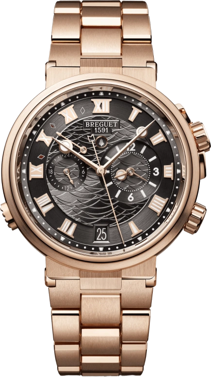 Breguet,Marine 40mm,40mm,Rose Gold,Grey,Automatic,Chronograph,Day,Power Reserve Indicator,Alarm,45hours,In-house Caliber,5547BR,5547BR/G3/RZ0