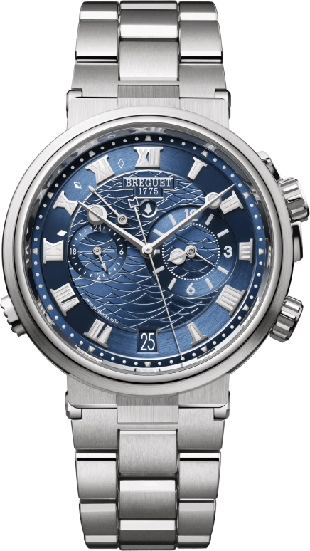 Breguet,Marine 40mm,40mm,White Gold,Blue,Automatic,Chronograph,Day,Power Reserve Indicator,Alarm,45hours,In-house Caliber,5547BB,5547BB/Y2/BZ0