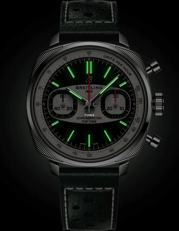 Breitling,Top Time 38mm,38mm,Stainless Steel,White,Green,Automatic,Chronograph,70hours,AB01771A1L1X1