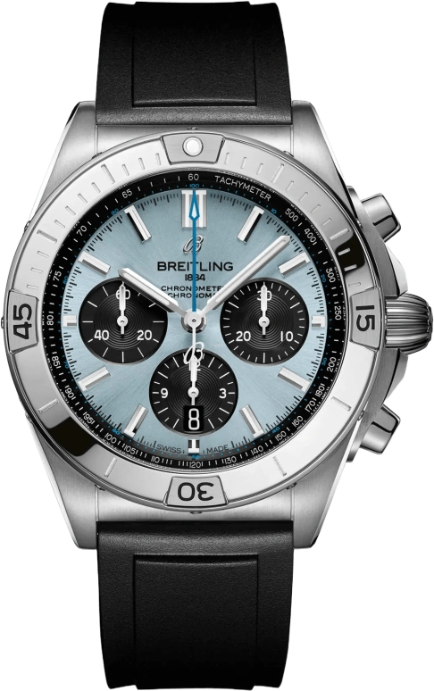 Breitling,Chronomat 42mm,42mm,Platinum,Stainless Steel,Blue,Automatic,Chronograph,Day,Column Wheel,PB0134101C1S1