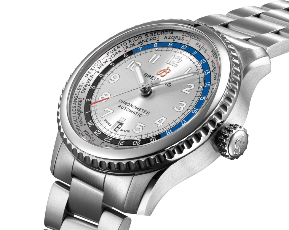 Breitling,Aviatior 8 43mm,43mm,Stainless Steel,Silver,Automatic,Day,World Time,AB3521U01G1A1