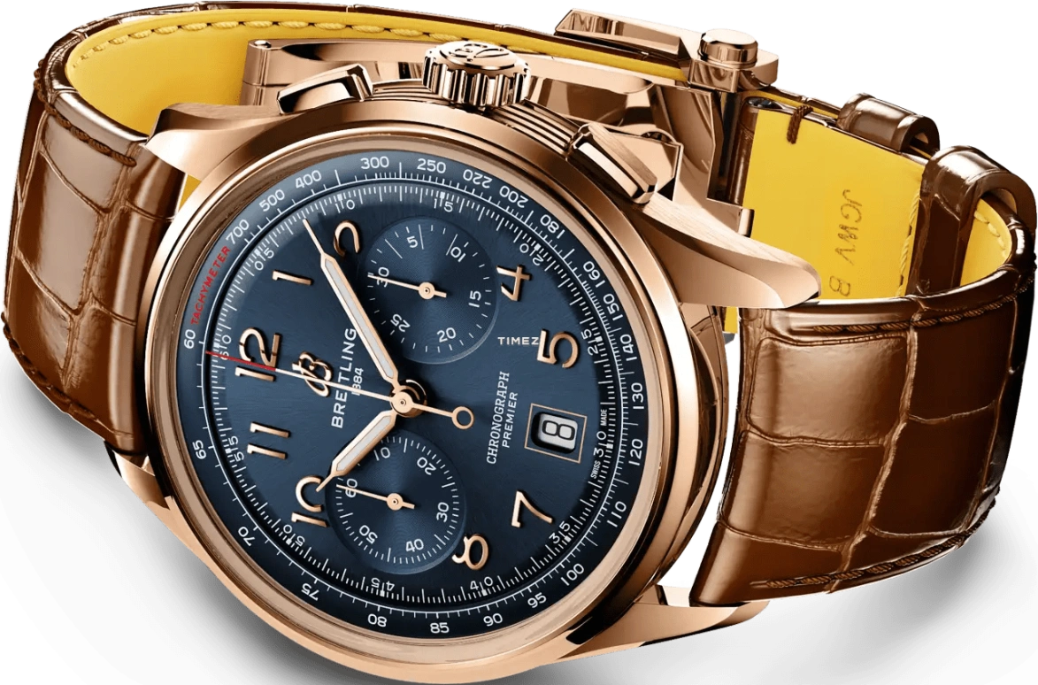 百年灵,璞雅 42毫米,42毫米,红金,蓝色,自动上弦,计时,日历,RB0145171C1P1