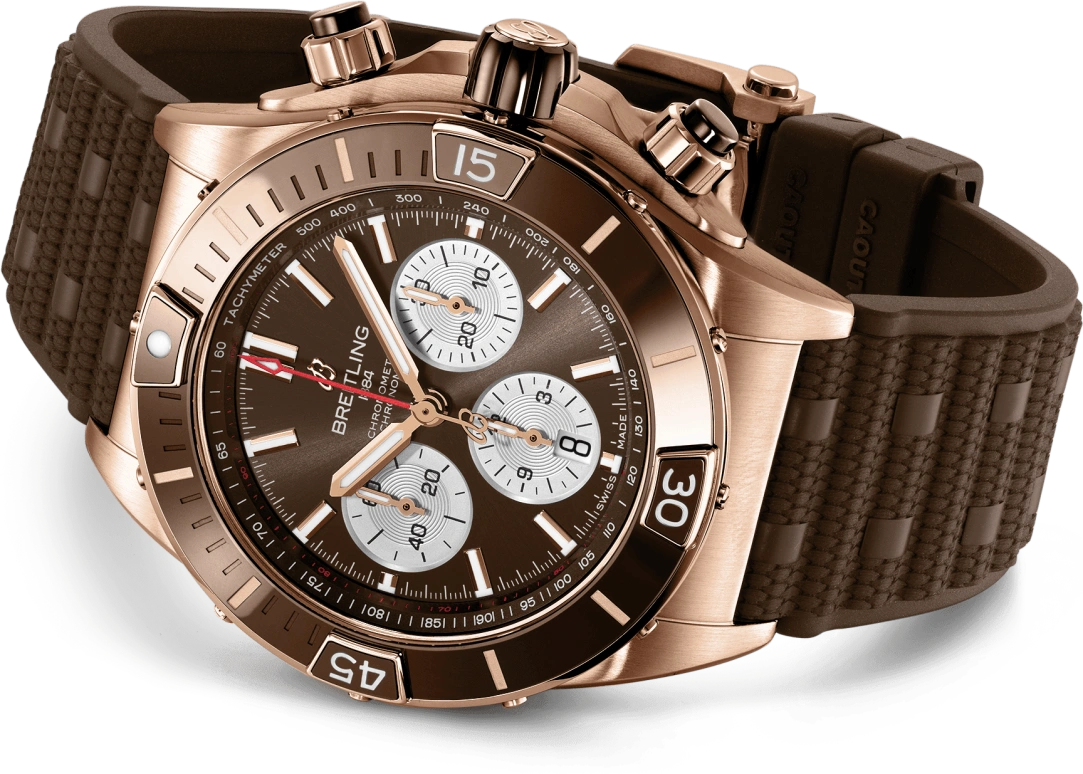 Breitling,Chronomat 44mm,44mm,Ceramic,Red Gold,Brown,Automatic,Chronograph,Day,Column Wheel,RB0136E31Q1S1