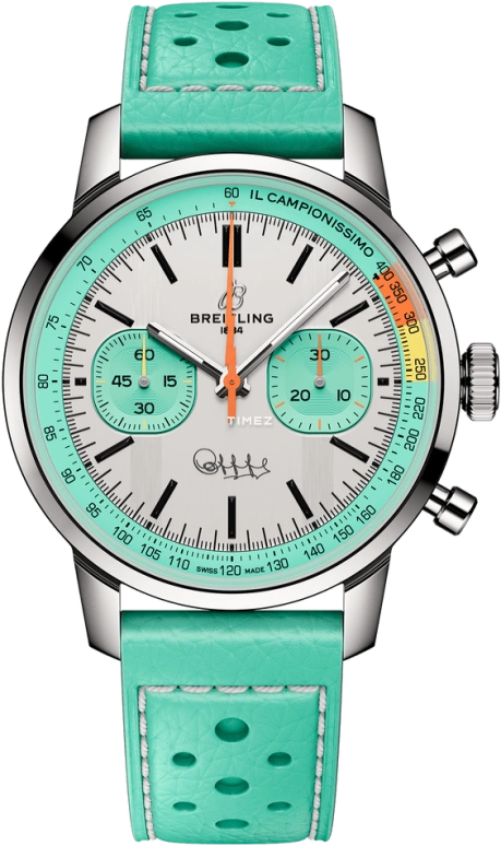 Breitling,Top Time 41mm,41mm,Stainless Steel,Silver,Green,Automatic,Chronograph,70hours,AB01768A1A1X1