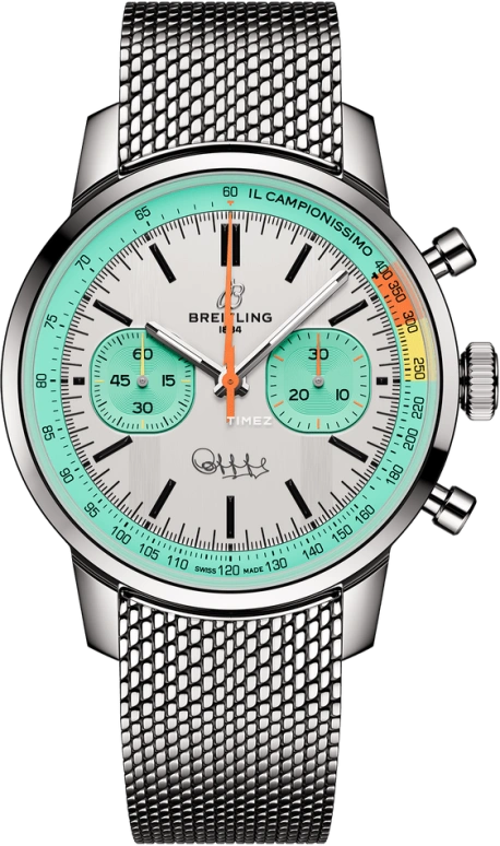 Breitling,Top Time 41mm,41mm,Stainless Steel,Silver,Green,Automatic,Chronograph,70hours,AB01768A1A1A1