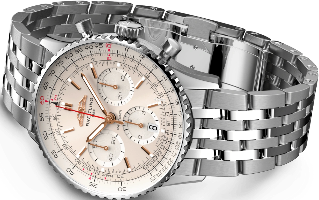 Breitling,Navitimer 41mm,41mm,Stainless Steel,Silver White,Automatic,Chronograph,Day,AB0139211G1A1