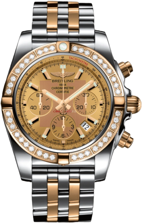 Breitling,Chronomat 44mm,44mm,Rose Gold,Stainless Steel,Champagne,Automatic,Chronograph,Day,Column Wheel,CB011053,CB011053/H548/375C