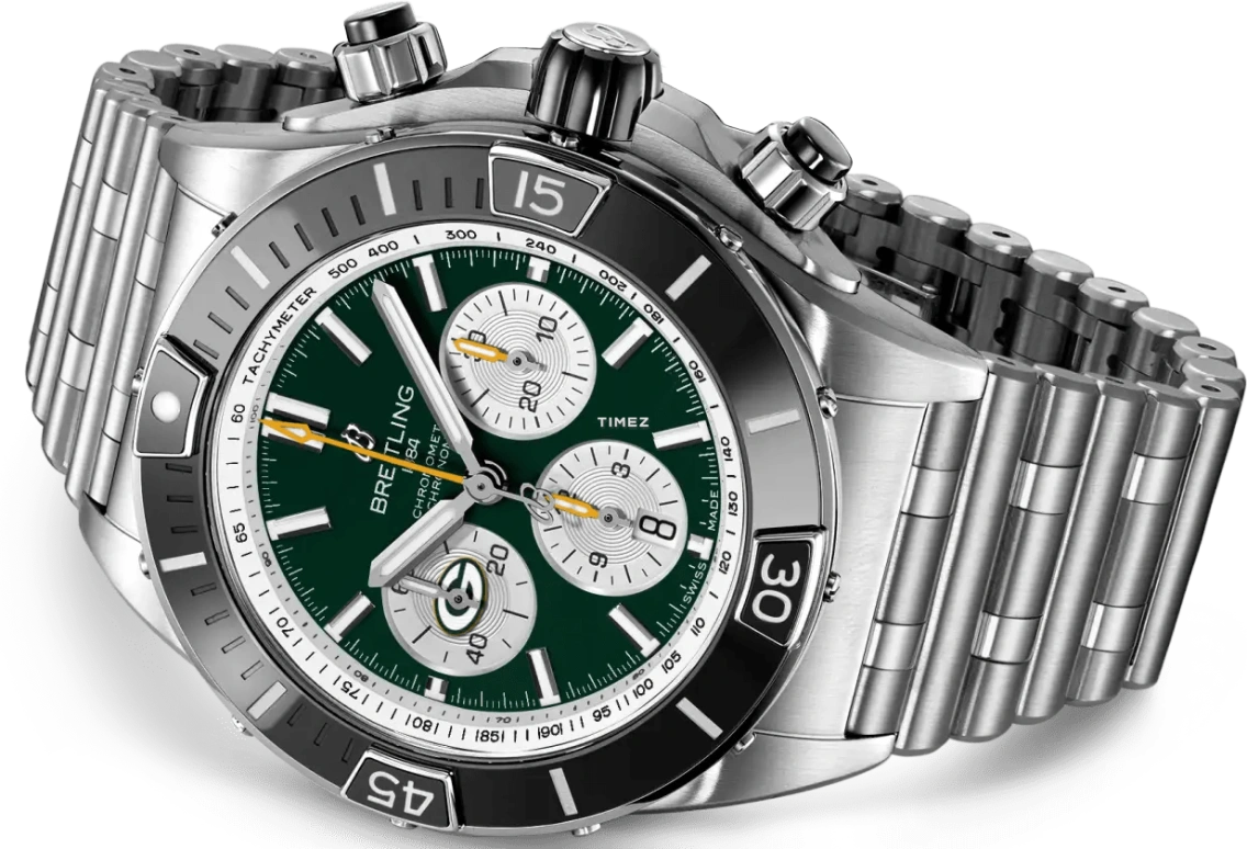 百年灵,机械计时 44毫米,44毫米,精钢,陶瓷,墨绿色,自动上弦,计时,日历,AB01361C1L1A1