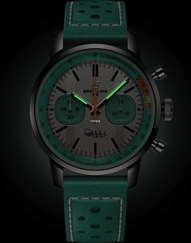 Breitling,Top Time 41mm,41mm,Stainless Steel,Silver,Green,Automatic,Chronograph,70hours,AB01768A1A1X1