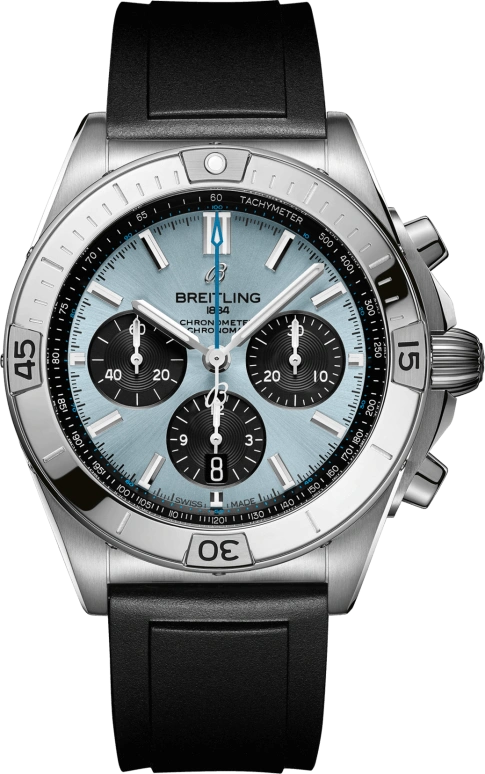 Breitling,Chronomat 42mm,42mm,Platinum,Stainless Steel,Blue,Automatic,Chronograph,Day,Column Wheel,PB0134101C1S1