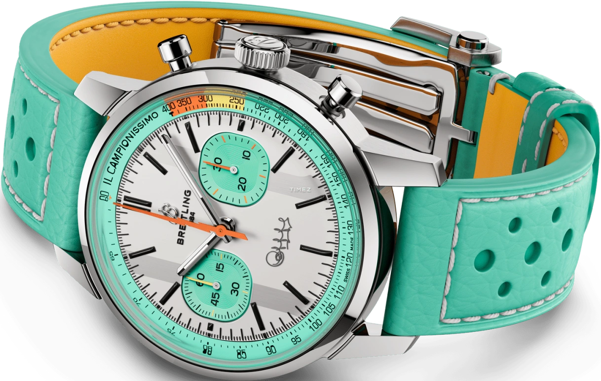 Breitling,Top Time 41mm,41mm,Stainless Steel,Silver,Green,Automatic,Chronograph,70hours,AB01768A1A1X1
