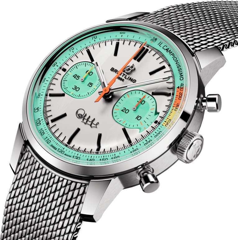 Breitling,Top Time 41mm,41mm,Stainless Steel,Silver,Green,Automatic,Chronograph,70hours,AB01768A1A1A1