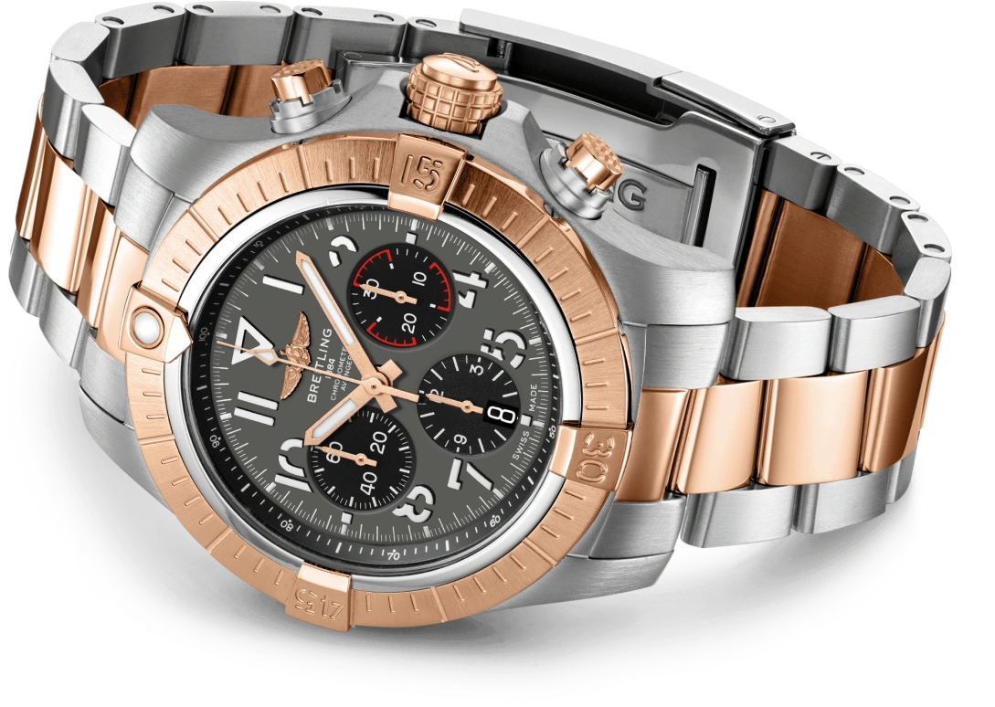 Breitling,Avenger 45mm,45mm,Red Gold,Stainless Steel,Grey,Automatic,Chronograph,Date,Column Wheel,UB01821A1B1U1