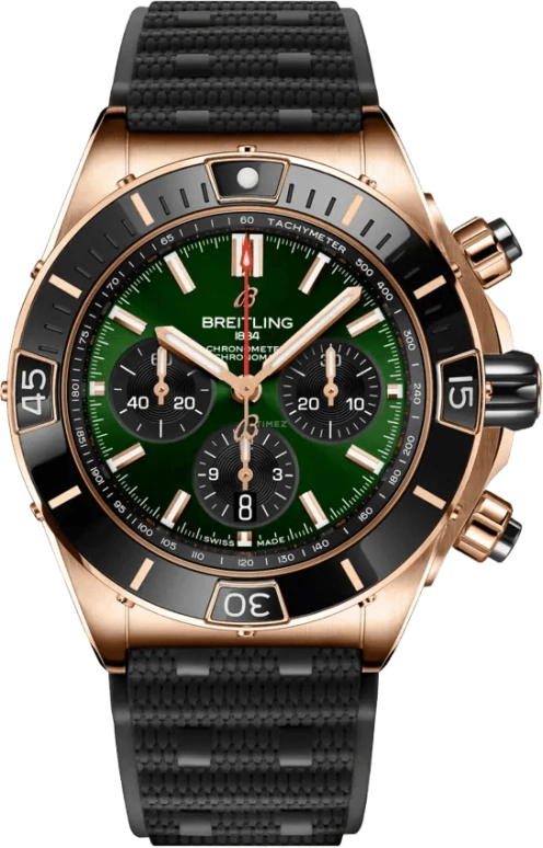 Breitling,Chronomat 44mm,44mm,Ceramic,Red Gold,Green,Automatic,Chronograph,Day,Column Wheel,RB01361A1L1S1