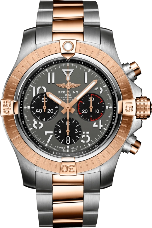 Breitling,Avenger 45mm,45mm,Red Gold,Stainless Steel,Grey,Automatic,Chronograph,Date,Column Wheel,UB01821A1B1U1