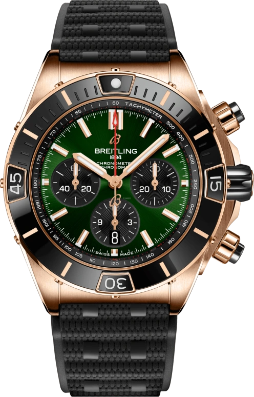 Breitling,Chronomat 44mm,44mm,Ceramic,Red Gold,Green,Automatic,Chronograph,Day,Column Wheel,RB01361A1L1S1