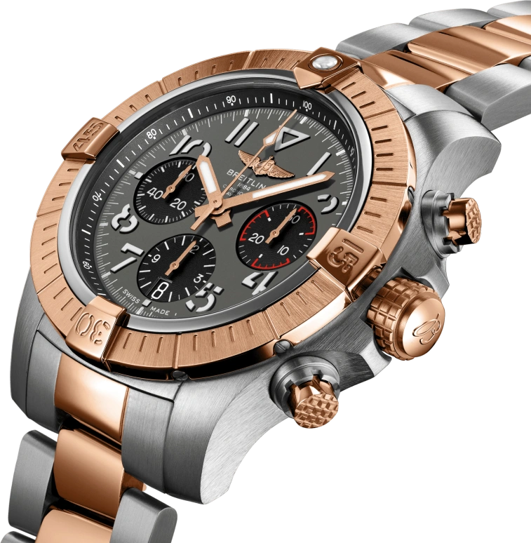 Breitling,Avenger 45mm,45mm,Red Gold,Stainless Steel,Grey,Automatic,Chronograph,Date,Column Wheel,UB01821A1B1U1