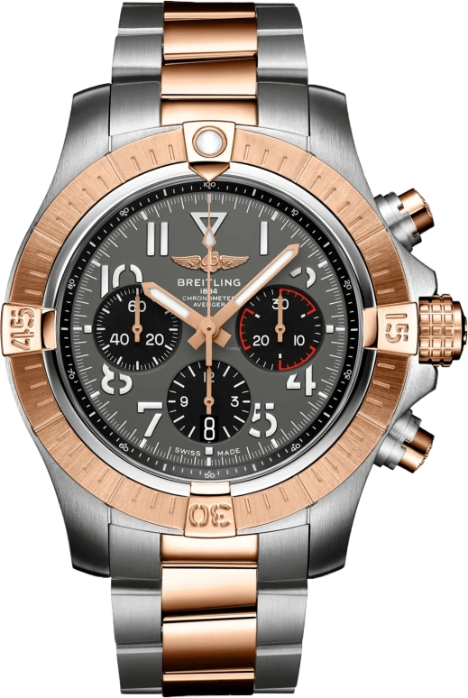 Breitling,Avenger 45mm,45mm,Red Gold,Stainless Steel,Grey,Automatic,Chronograph,Date,Column Wheel,UB01821A1B1U1