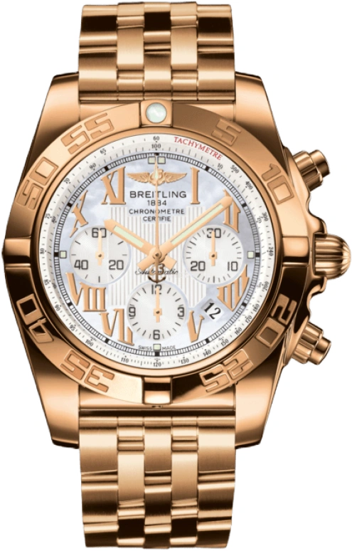 Breitling,Chronomat 44mm,44mm,Rose Gold,Silver,Automatic,Chronograph,Day,HB011012,HB011012/A693/375H