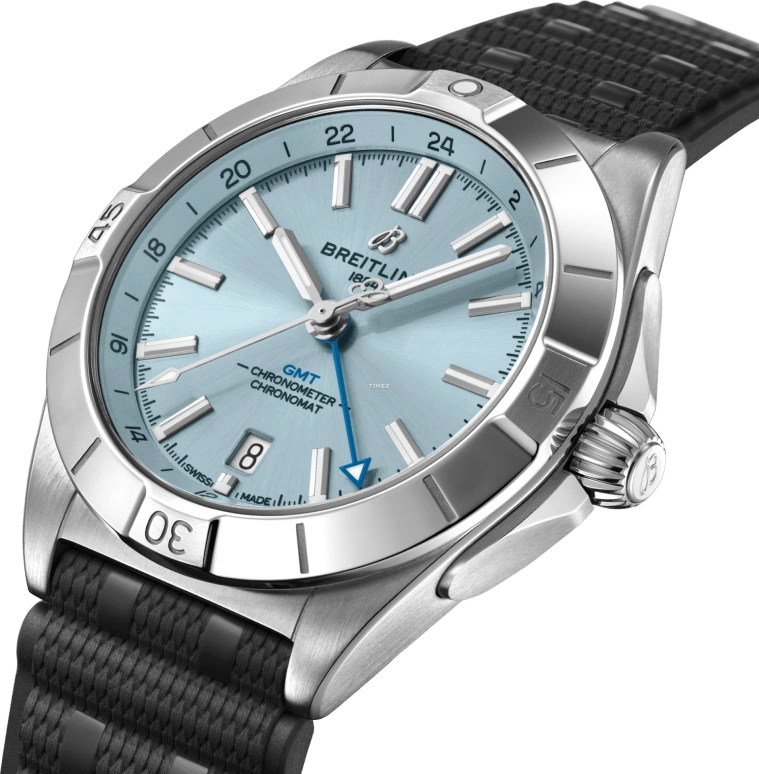 Breitling,Chronomat 40mm,40mm,Stainless Steel,Platinum,Ice Blue,Automatic,Day,Dule Time,P32398101C1S2