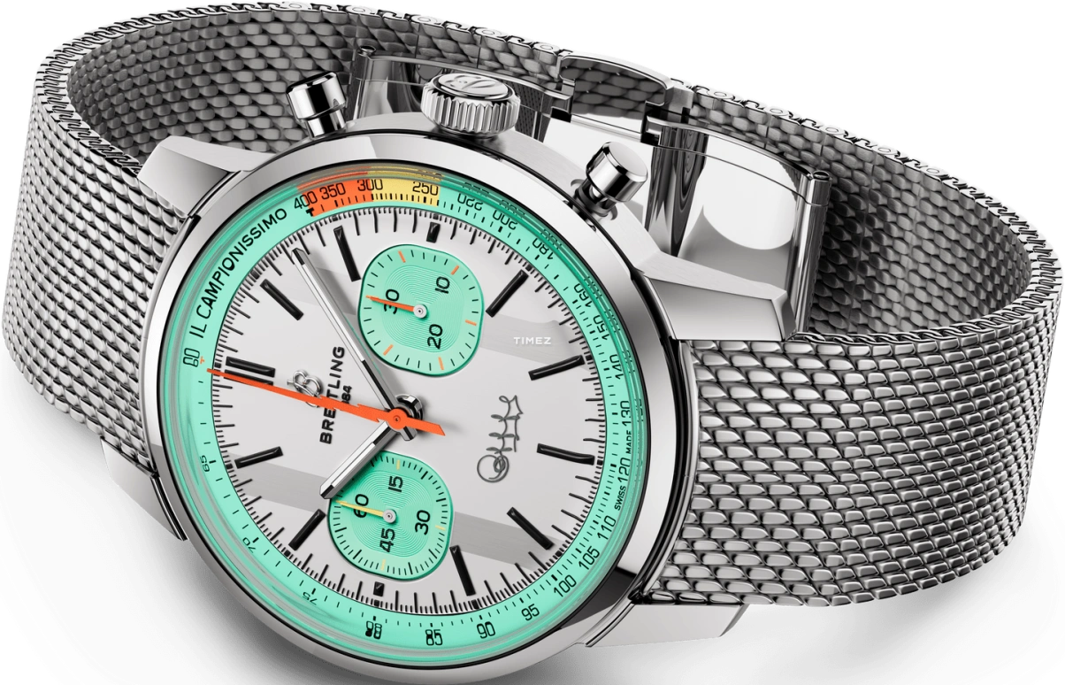 Breitling,Top Time 41mm,41mm,Stainless Steel,Silver,Green,Automatic,Chronograph,70hours,AB01768A1A1A1