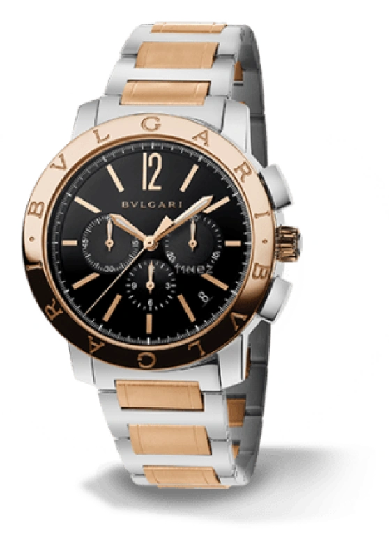 Bulgari,Bulgari Bulgari 41.50mm,41.50mm,Stainless Steel,Rose Gold,Black,Automatic,Chronograph,Day,102140