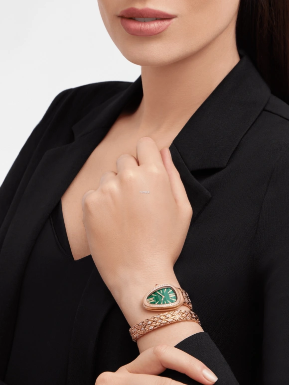 宝格丽,Serpenti 35毫米,35毫米,玫瑰金,绿色,石英,其他,玫瑰金色,103626